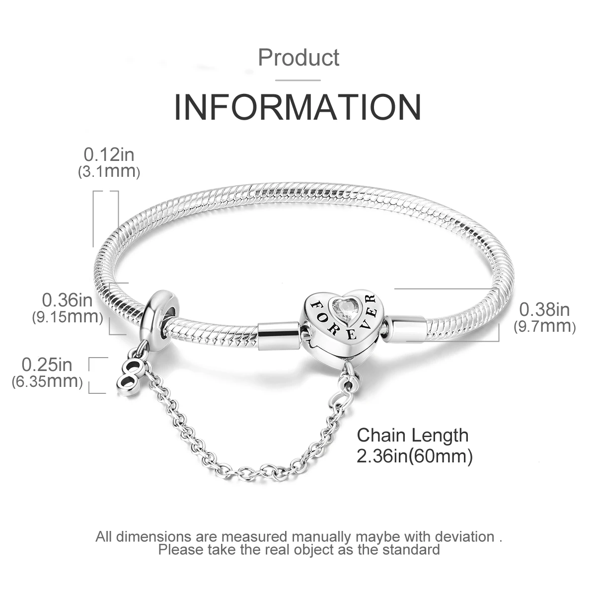 925 Sterling Silber Original Schlangenkette Herzverschluss Perlen-Sicherheitskette Armbänder Passend für Charms DIY Schmuck für Frauen – Detail 31