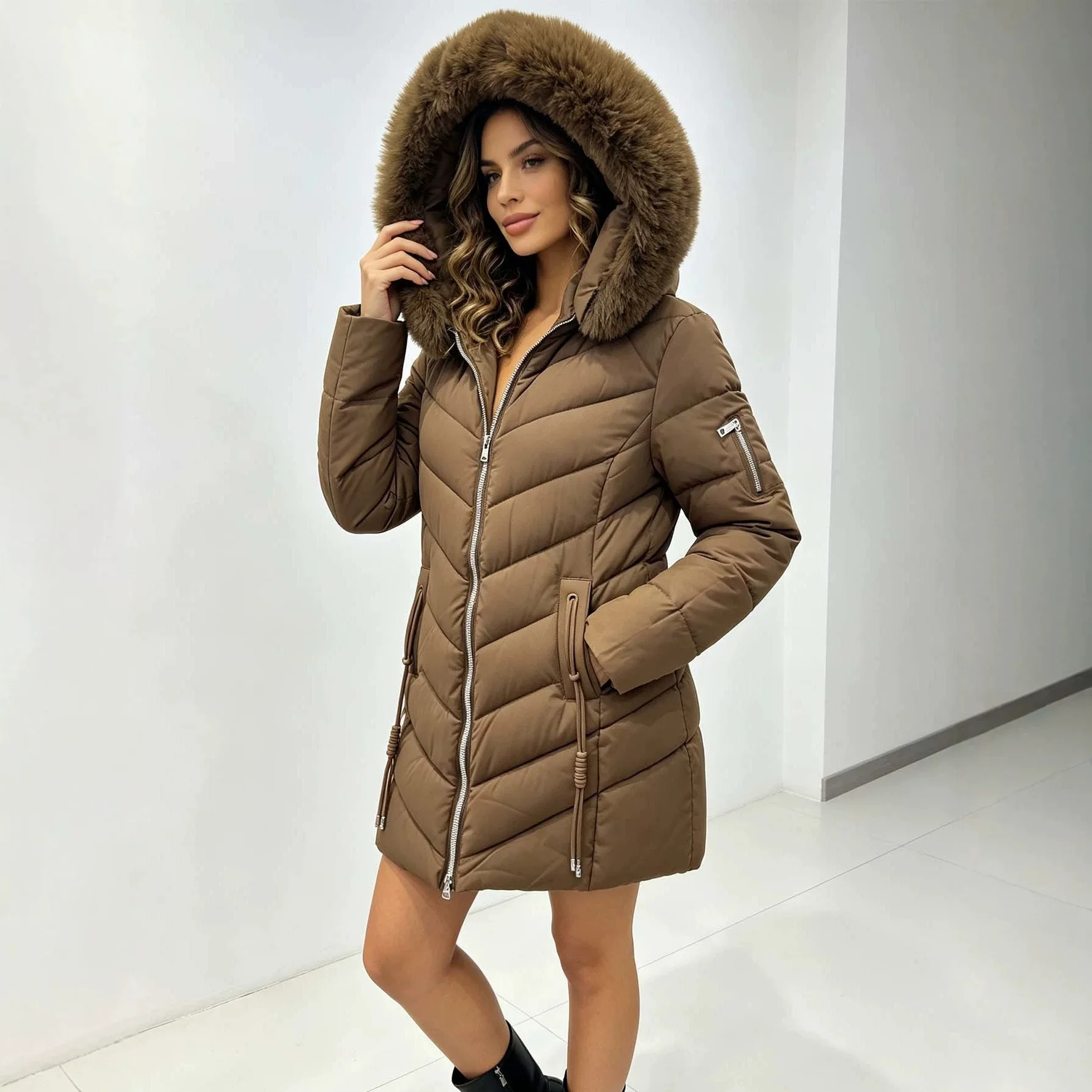 2026 Women Hooded Padded Jacket, Mid Length Slim Fit Casual Winter Cotton Coat for Everyday Style