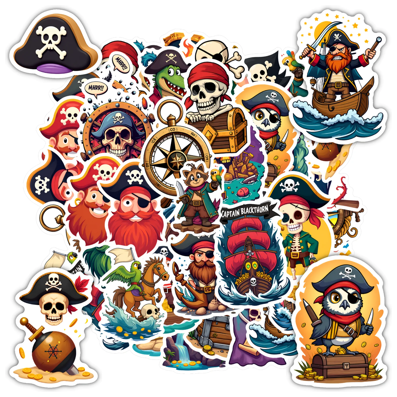

35pcs-50pcs Playful Pirate Stickers Vintage Skull Skull Decals Stationery Stickers For Suitcase Fridge Phone Luggage Laptop