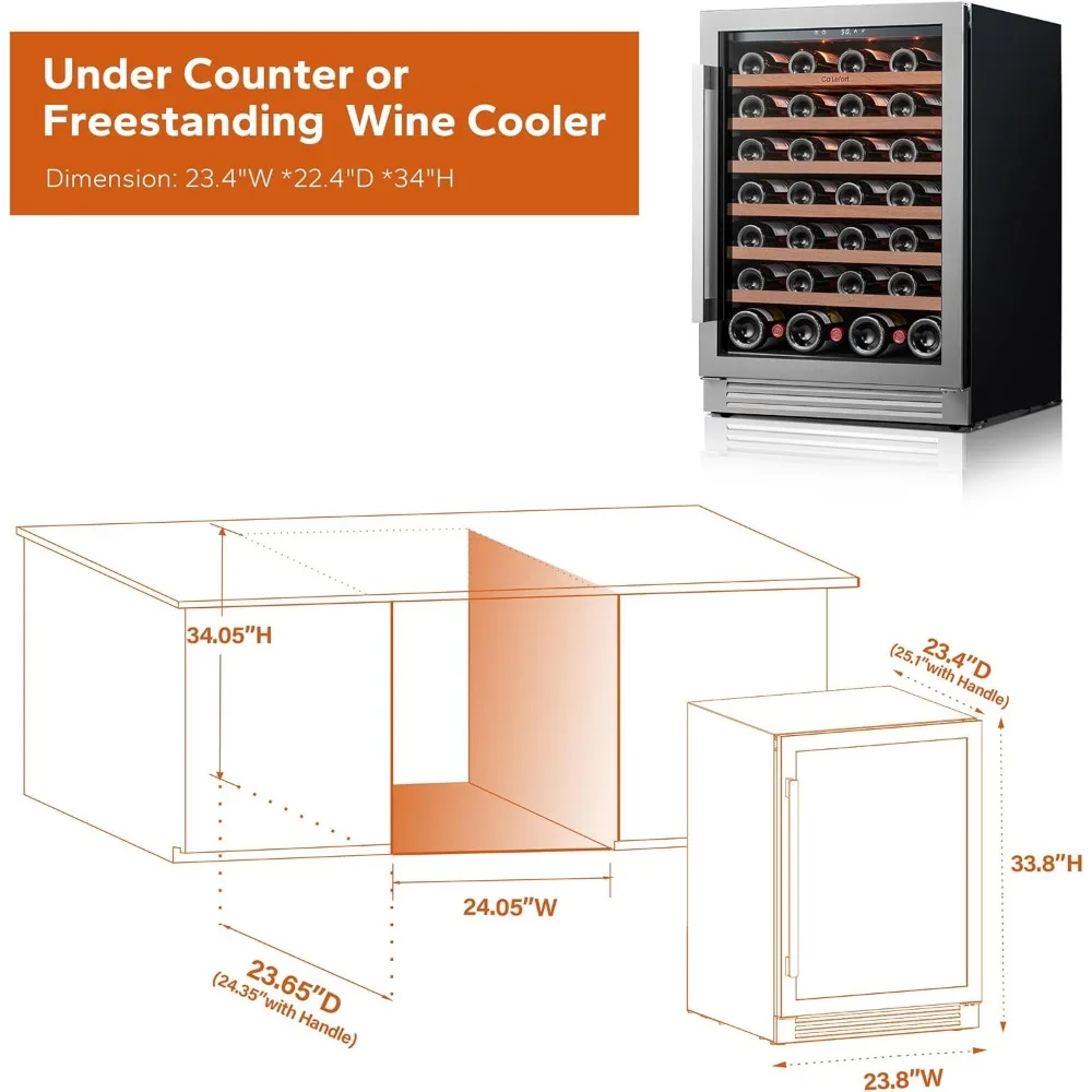 24 inch wijnkoelkast, koelerkoelkast, 40-65 ° F Wines koelkast glazen deur, 3LED-koelkast, vrijstaande wijnkoelkast