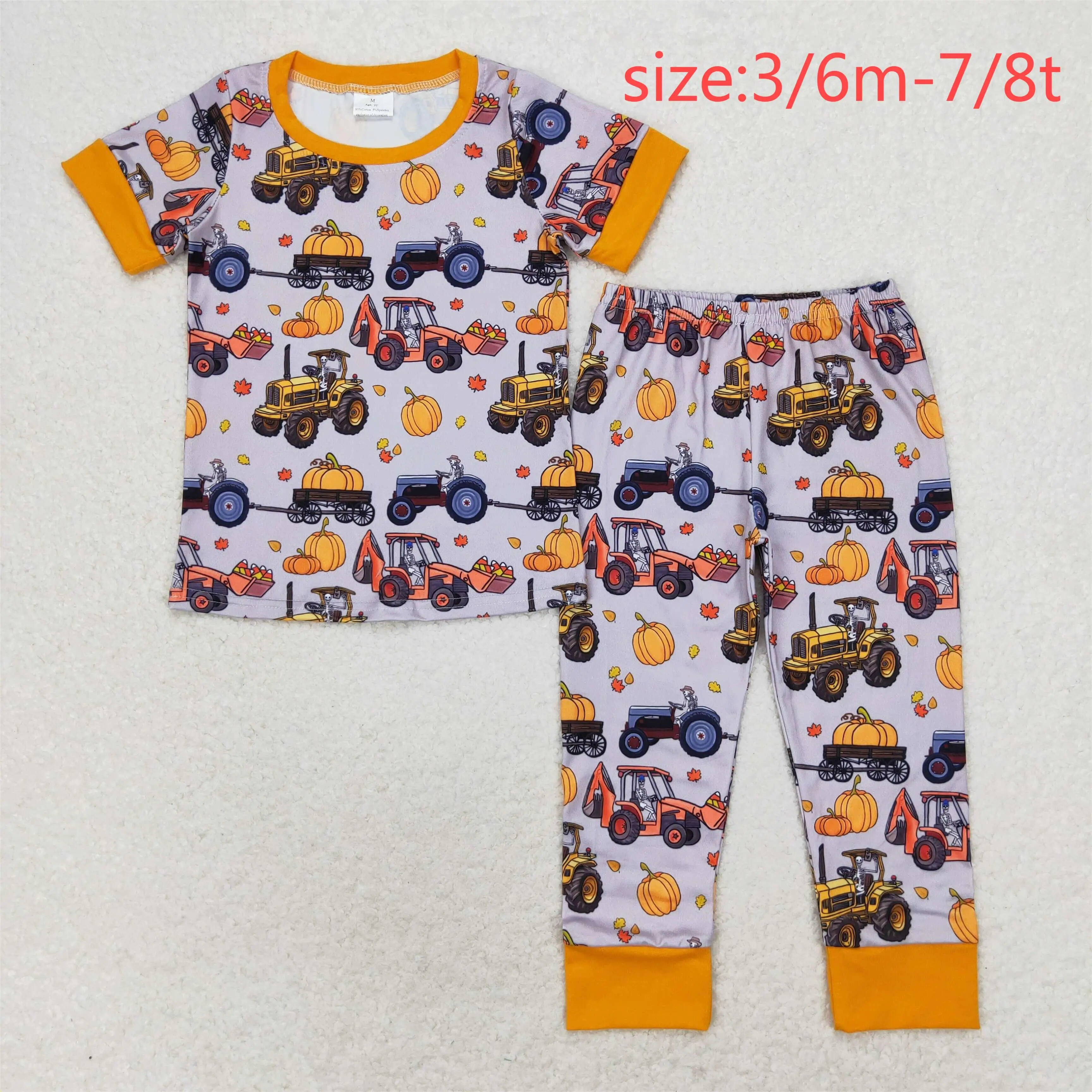 

BSPO0422 New Arrival baby boy clothes Pumpkin Truck Orange Gray Short Sleeve Long Pants Pajamas sets Summer Boutique boys sets