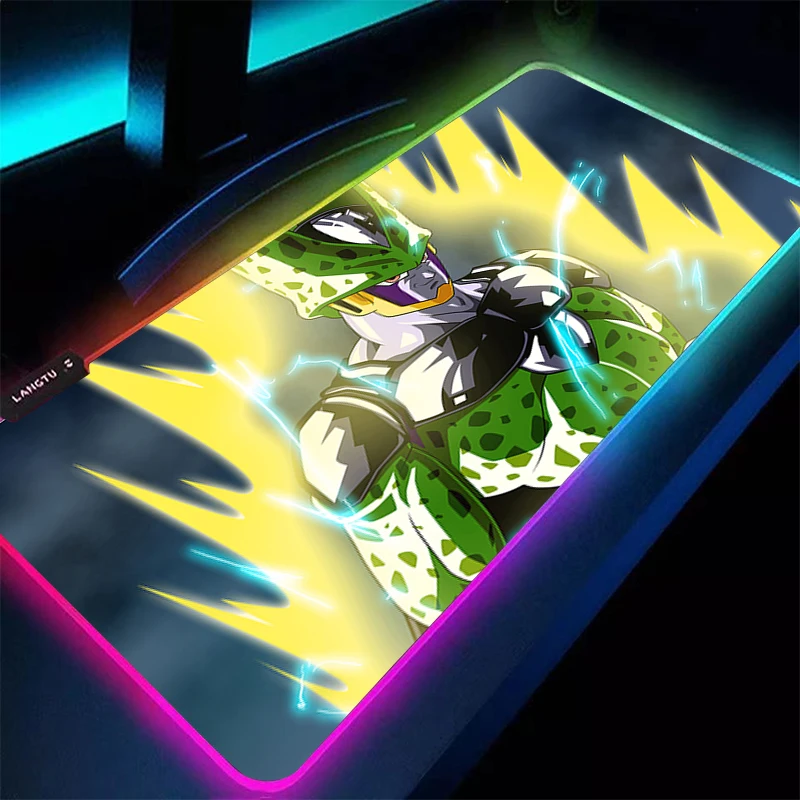 LED Mouse Pad DBZ Dragon Ball Cell Professional Game Players Speed Lock Edge Rubber Extended Desk Mat RGB Mousepad Keyboard Mat