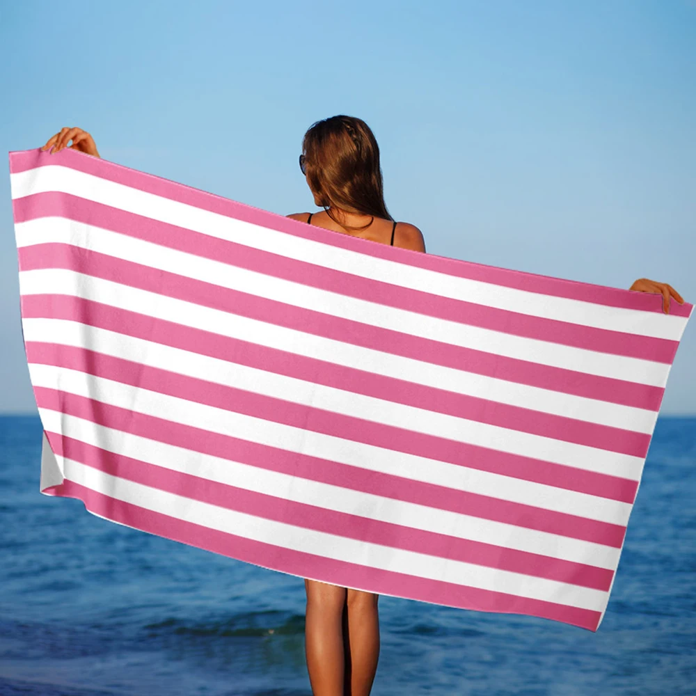 

Пляжное полотенце с розовыми полосками, удобное, мягкое, для улицы и бассейна, унисекс, большие размеры, для пляжа, путешествий, плавания, купания, кемпинга, йоги
