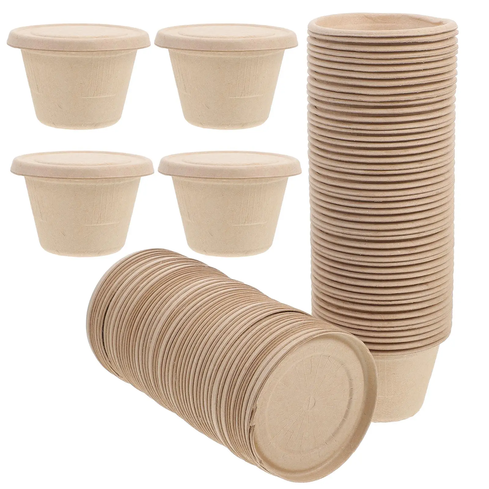 

50 Pcs 4 Pulp Sealed Cups Disposable Sauce Containers with Lids Biodegradable Portion Cups for Takeout Bulk Use Kitchen Bar