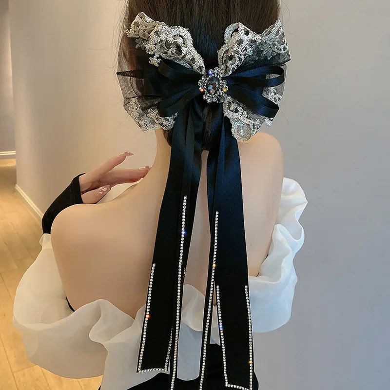 2024 Korean Tassel Crystal Hair Clips for Women Girls Fabric Bow Hairpins Spring Clip Elegant Barrette Headwear Hair Accessories