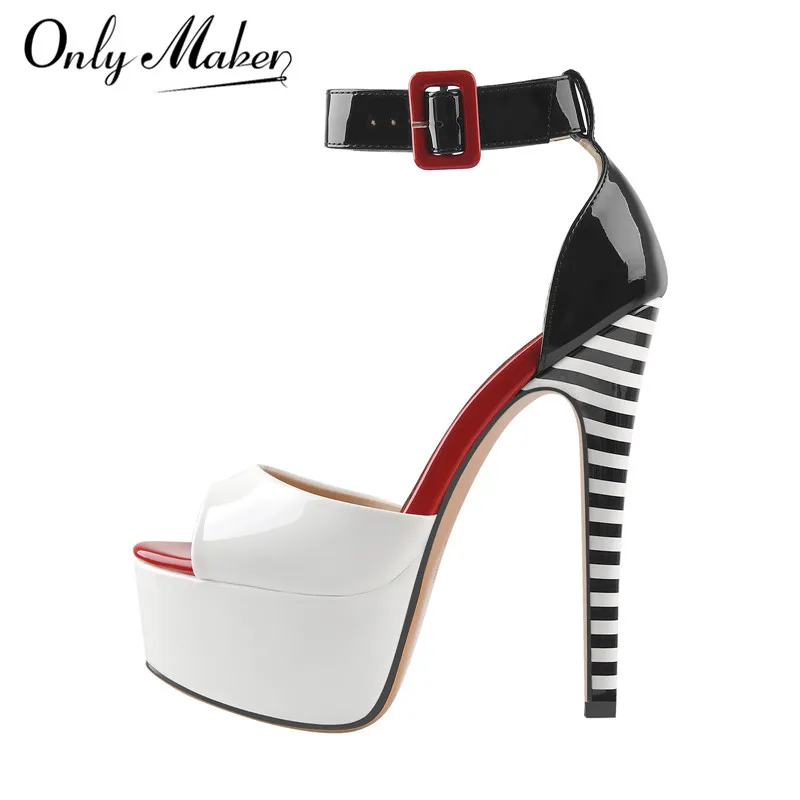 Onlymaker Women  Platform Sandals Peep Toe Thin Heels Ankle Strap Zebra Stripes Party Dress Summer Lady Shoes Big Size Sandals