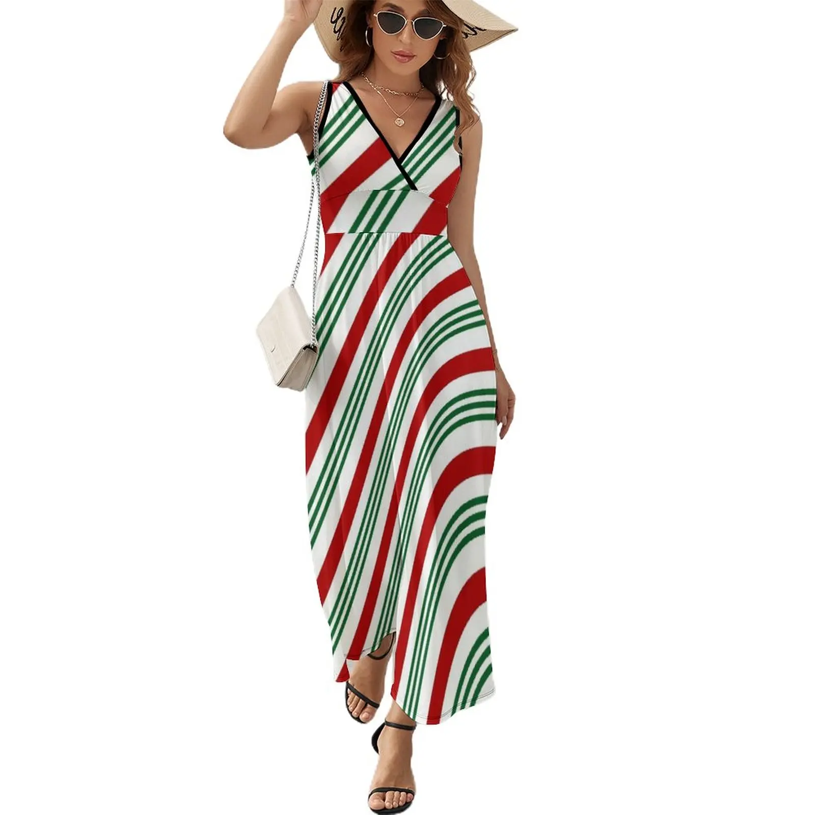 

Candy Cane Stripes Style 1 in Red and Green Sleeveless Dress long sleeve dresses women's summer dresses 2023