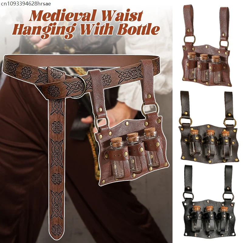 

Medieval Alchemist Witch Dark Magic Potion Bottle Glass Vial Holder PU Leather Holster With 3 Bottles Wizard Cosplay Costume