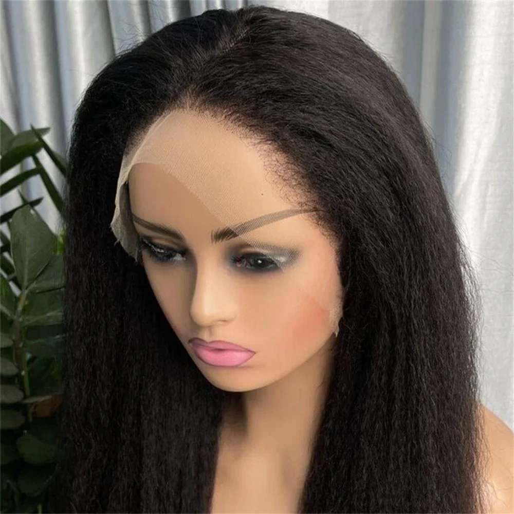 24Inch Long Glueless black Straight Yaki Natural ombre brown Soft 13x4 Lace Front Wig For Women With Baby Hair Preplucked Daily