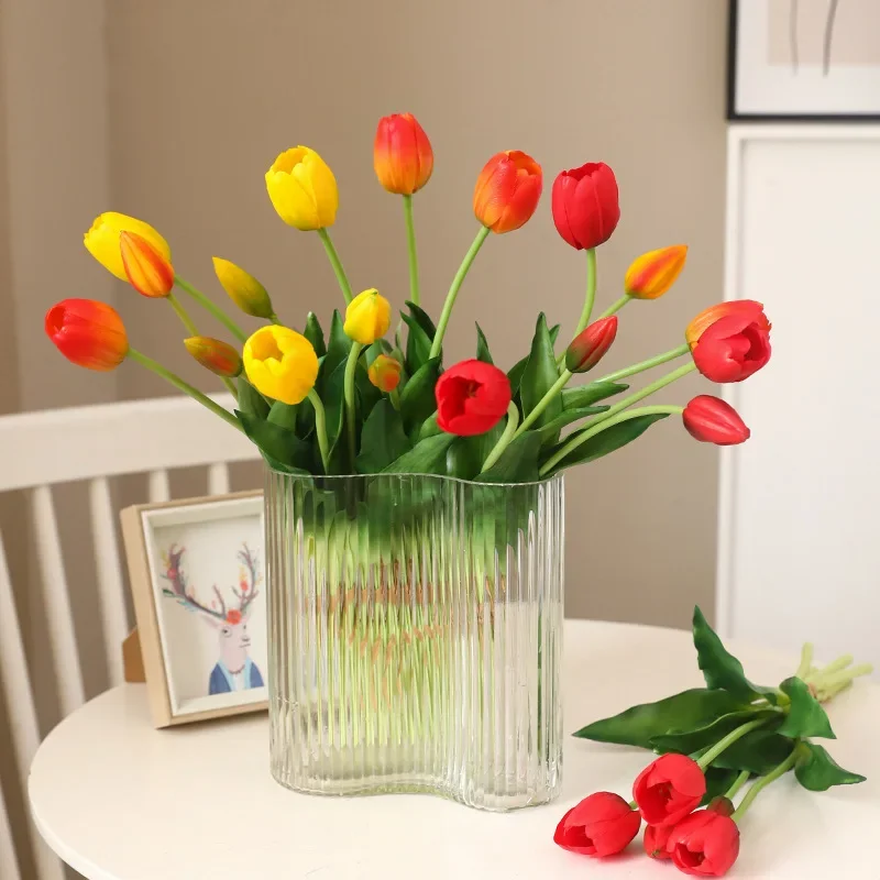 40CM Soft Rubber 5-piece Bundle PU Artificial Tulip Home Desktop Decoration Ornament Photography Prop