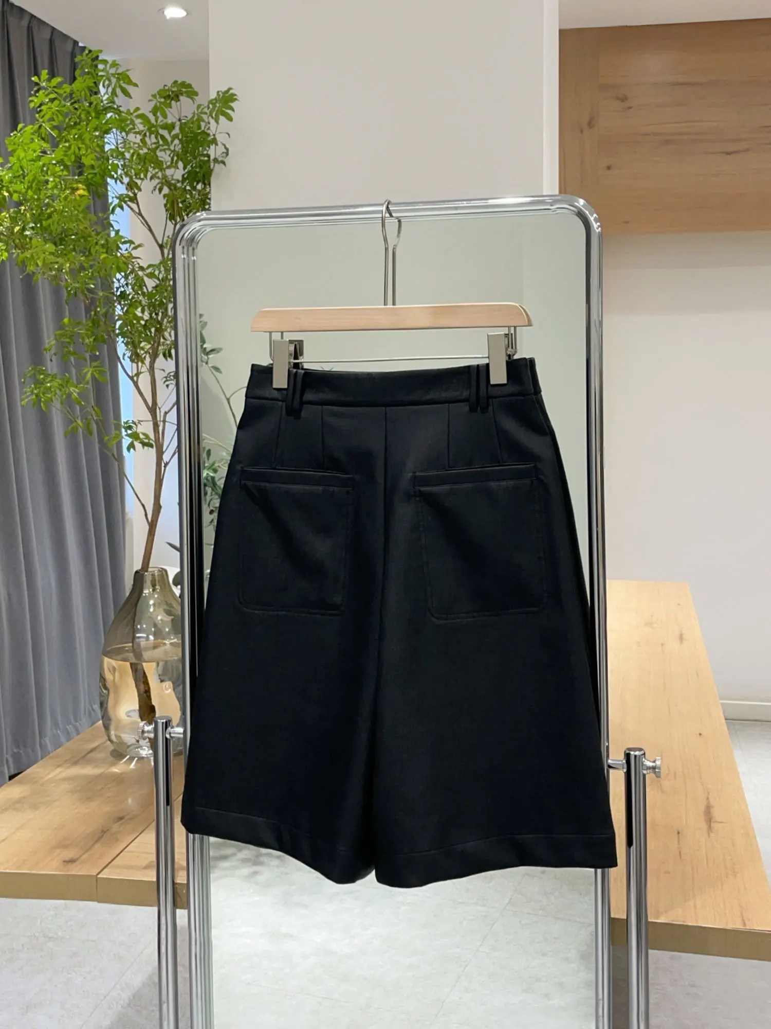 Nok Xiaola العلامة التجارية الأصلية PU orts فضفاض الملمس عارضة السراويل لون نقي l الخصر سستة إغلاق واسعة الساق #5