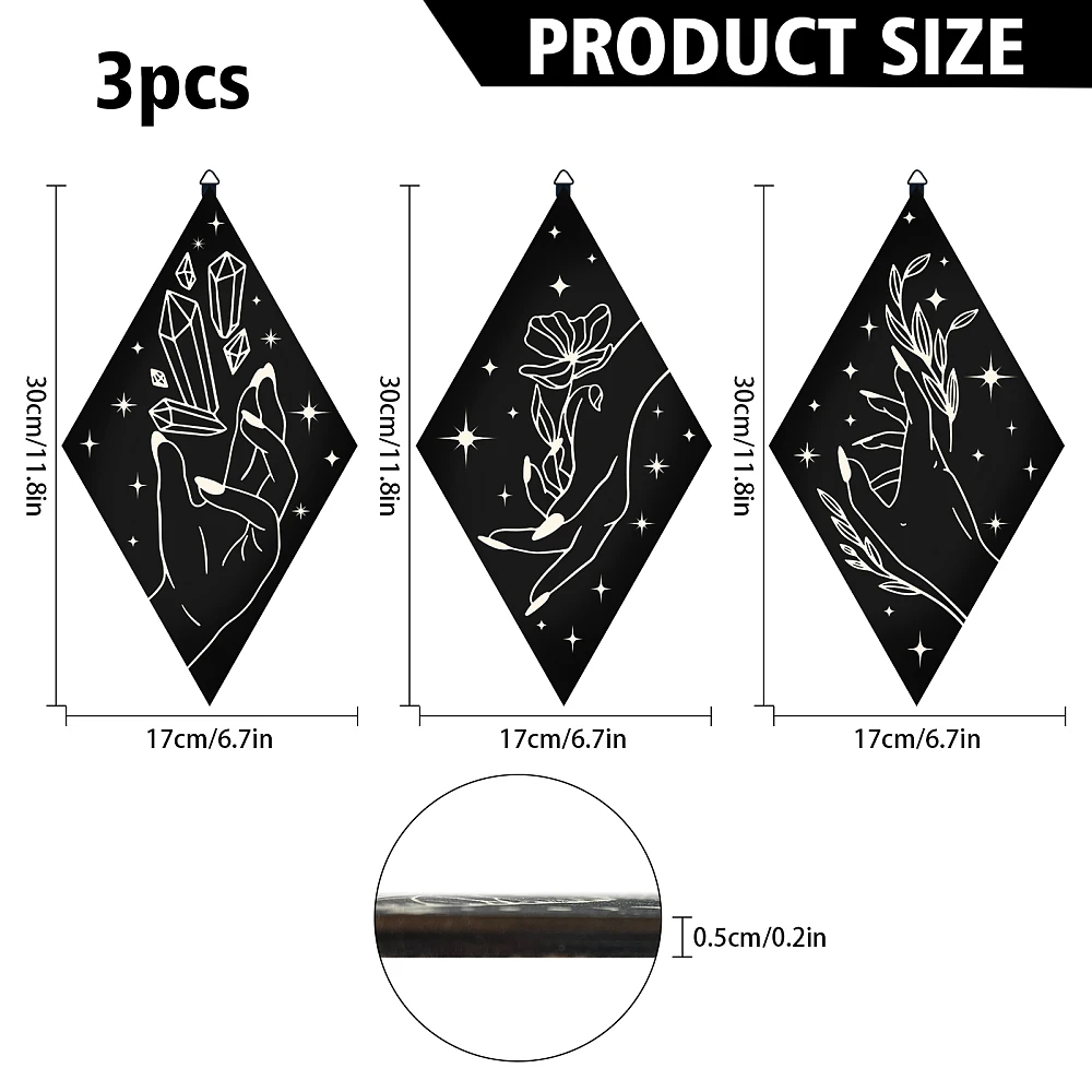 Hands Wall Decor Minimalist Boho Wooden Wall Art Black Rustic Farmhouse Tarot Pendulum Hanging Sign Board Decoration for Home