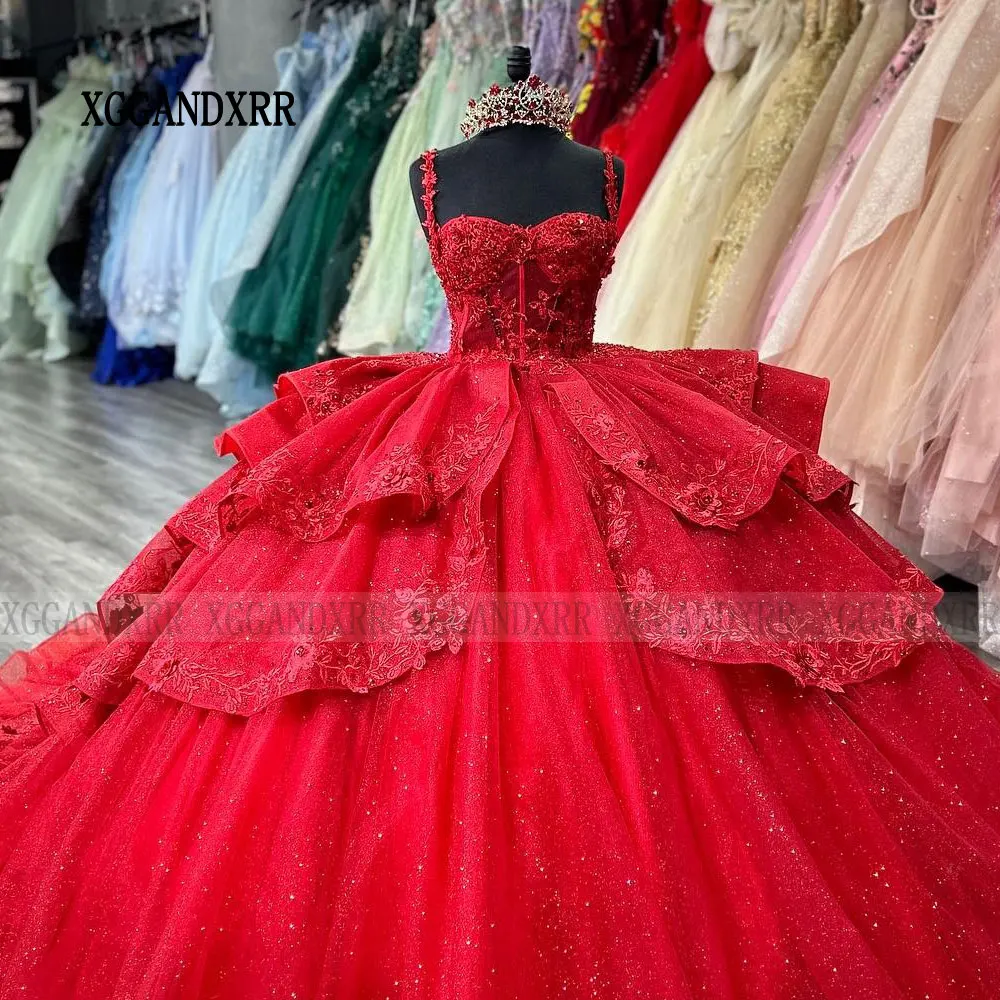 Couches rouge Quinceanera robes 2025 chérie fête d'anniversaire princesse douce 16 robe dentelle Appliques Pageant robes De 15 ans
