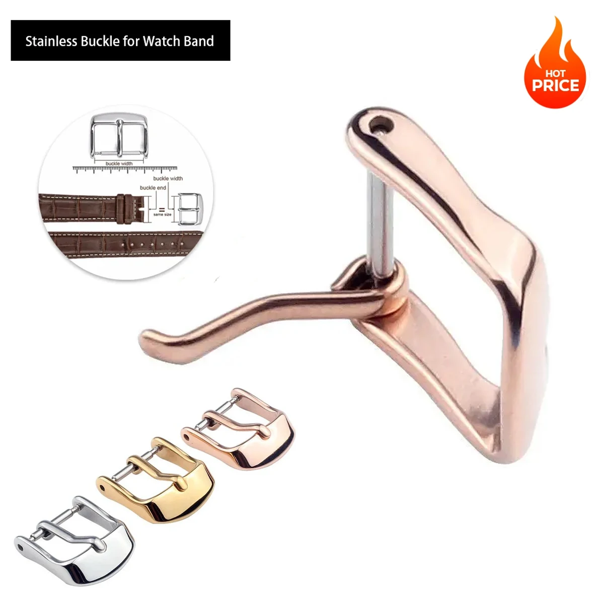 مشبك ساعة من الفولاذ المقاوم للصدأ لحزام جلدي وإبزيم دبوس وإبزيم حزام ذهبي وفضي وذهبي وردي وإكسسوارات أزرار