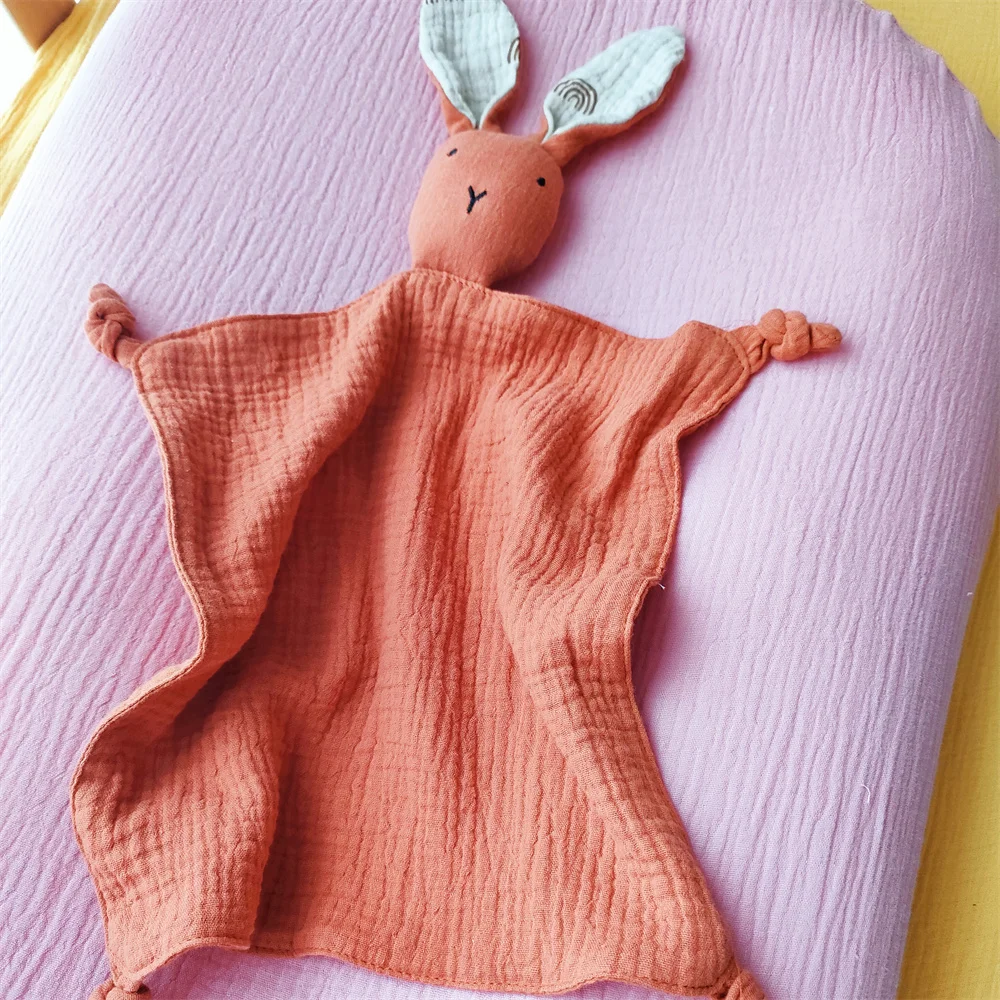 1PC Soft Cotton Muslin Baby Bib Stuffed Bunny Doll Newborn Appease Towel Security Blanket Baby Sleeping Cuddling Towel Comforter