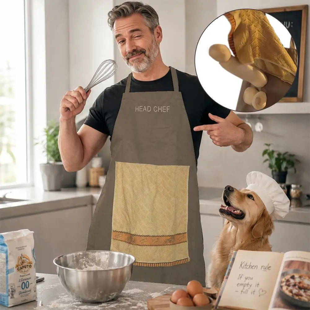 Funny Chefs Prank Apron with Towel Creative Surprise Gift Gag Humor Men Kitchen Cooking Novelty Apron Wipe Sweat New Gifts 2026