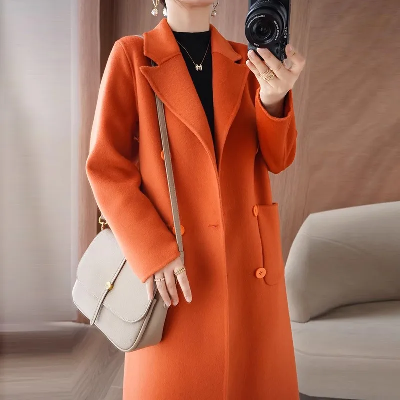 

2024 Autumn/Winter New Double sided Cashmere Coat for Women's Fashion Loose 100% Wool Coats Female Double breasted Long Overcoat