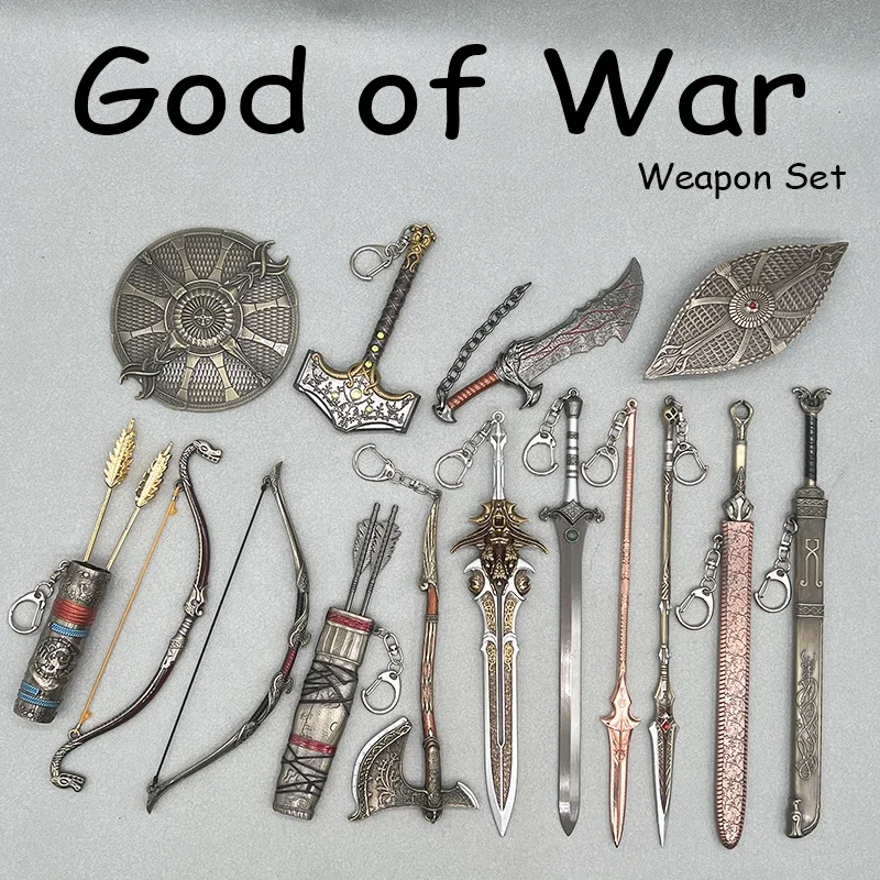 

God of War Metal Weapon Model Set Game Replica Sword Bow Shield Hammer Axe Spear Kratos Collectible Decoration Toy Boy Accessory