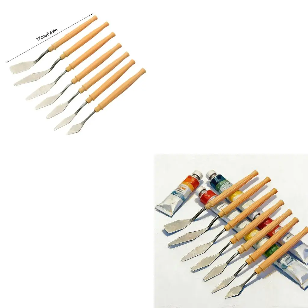  7Pcs Artists Painting Palette Tool Set Plastic Handle Metal Spatula For Blending
