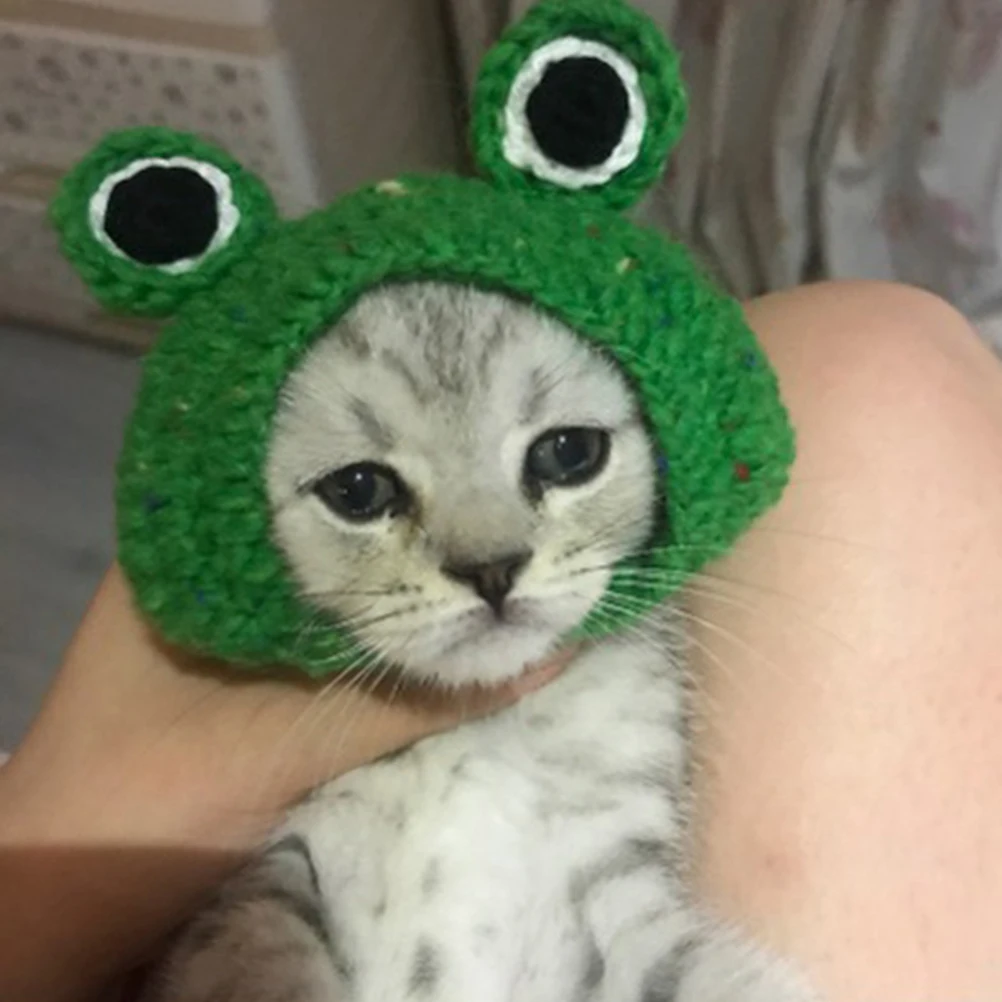 

Cute Frog Pet Hat for Cats Dogs Knitted Hats Cozy Caps Costume Accessories Material Warm Comfortable Photoshoot