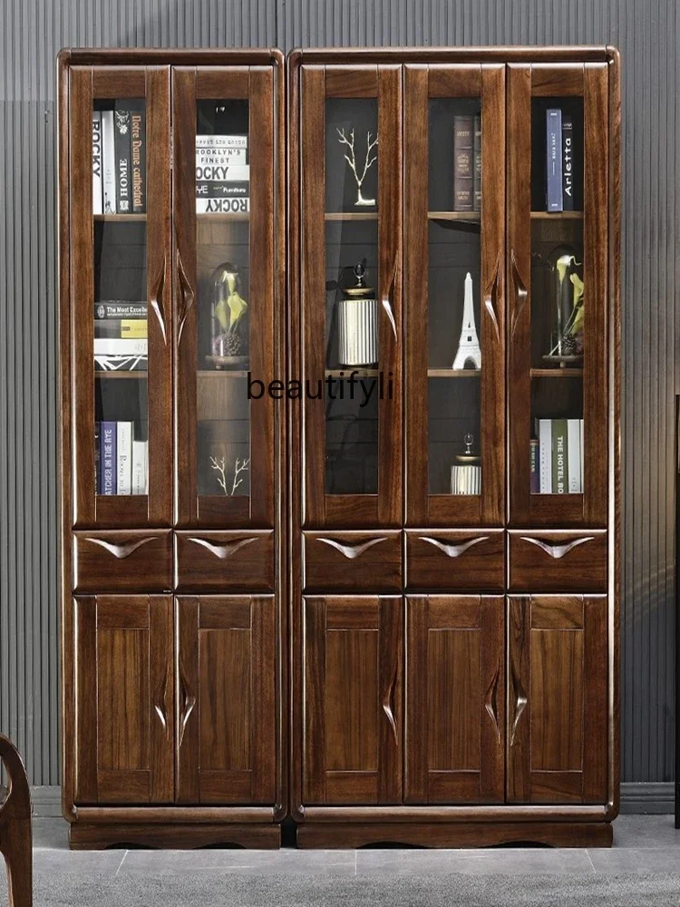 

New Chinese Modern Minimalist Black Walnut Solid Wood Quality Bookshelf Multi-Functional Economical Combination LockerA16