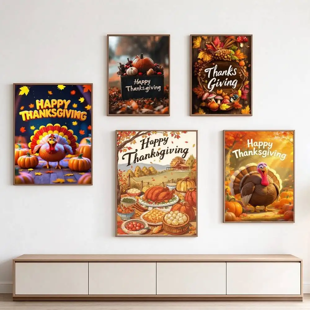Thanksgiving Day Roast T-Turkey  Poster Waterproof Wall Art Sticker For Bar Living Room Vintage Decor High Quality Print Gift