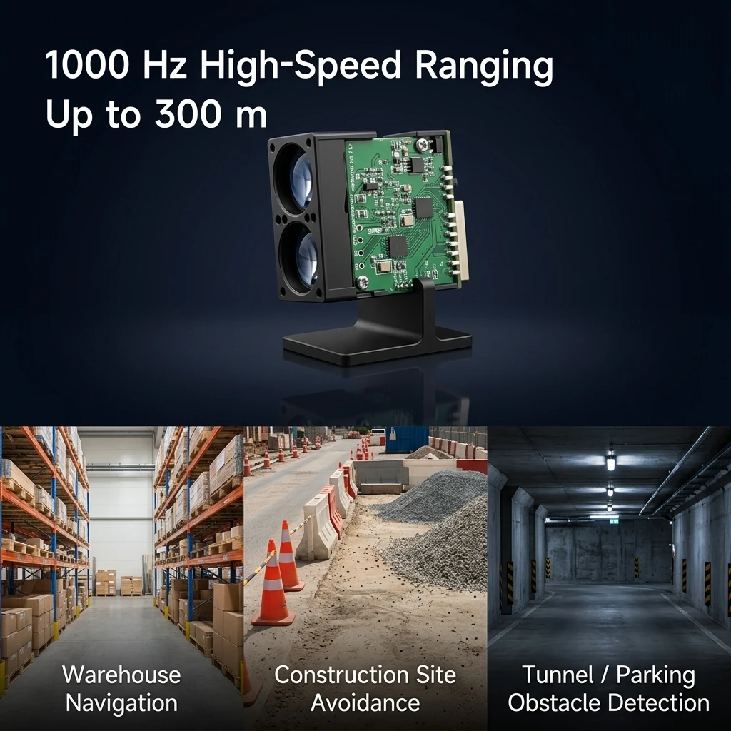 High Speed 300m Laser Distance Sensor 4rmad Single Point Lidar Uart/ i2c 905nm 1000hz Rangefinder Module for Crane Positioning