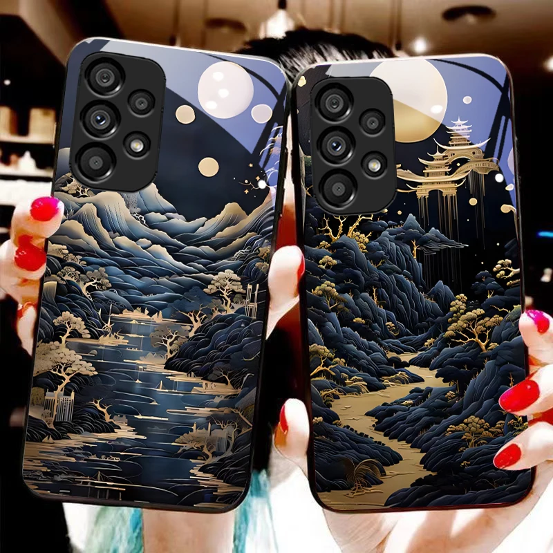 

Jubao Basin Water For Samsung Galaxy S10 20 Plus 21 FE 22 23 24 FE 25 Ultra Black Tempered Glass Phone Case Hard Shell