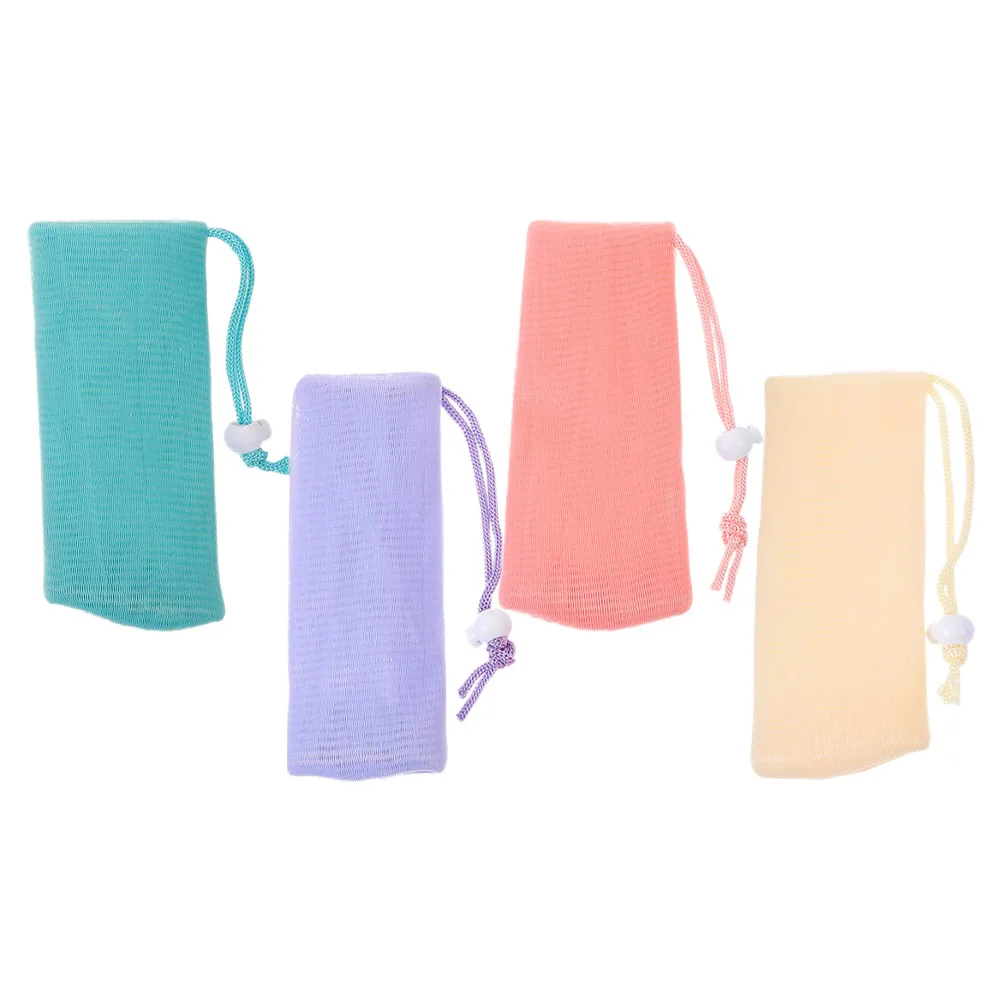 

4 Pcs Foaming Net Bags Bar Soap Loofah Pouch Soap Bags Mesh Storage Hanging Design Bathing Facial Exfoliating Travel