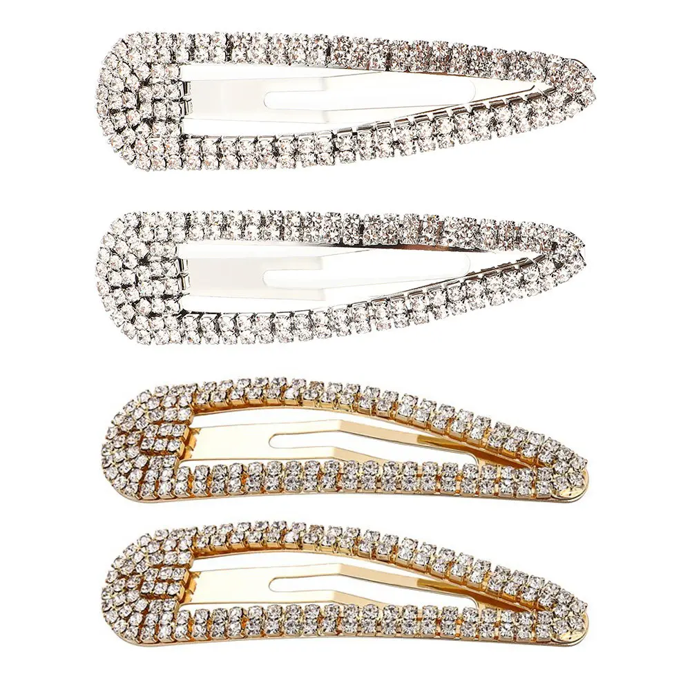 4Pcs Water Drop Metal Rhinestone Snap Hair Clips Fashion Barrettes Perfect for Ponytail Updo Pinning Hair Out of Face Dating