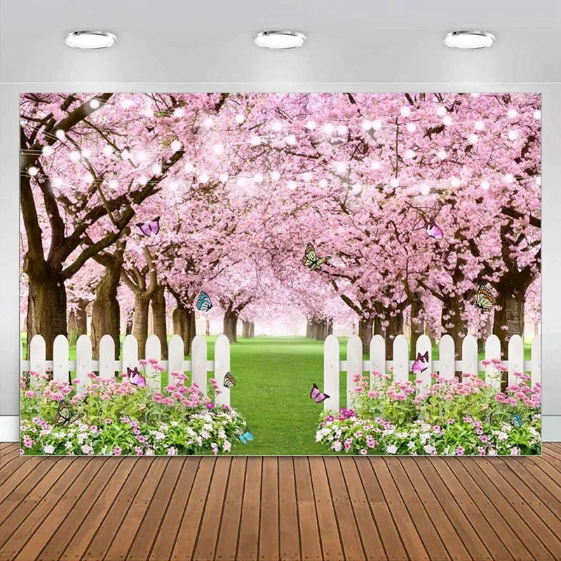 

Spring Easter Flowers Photography Backdrop Pink Floral Cheery Blossom Background Baby Shower Birthday Wedding Banner Decoration