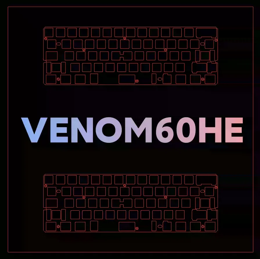 60HE Venom Magnetic HALL EFFECT Keyboard Plate with PEI BRASS CF PP Materials ( for PCB Mounted Screw in Stabilizer )