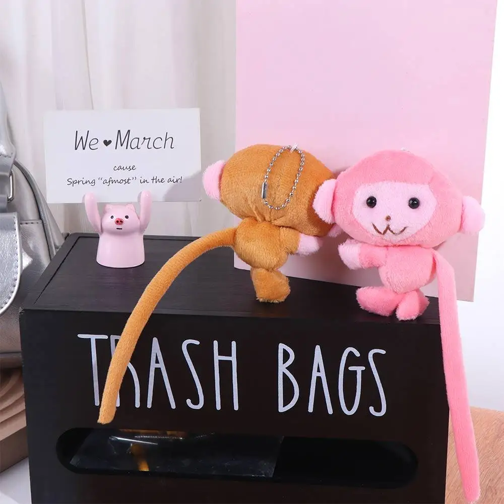 School Bags Long Tailed Monkey Key Chain Bag Charm Stuffed Animal Monkey Pendant PP Cotton Cartoon Monkey Gift