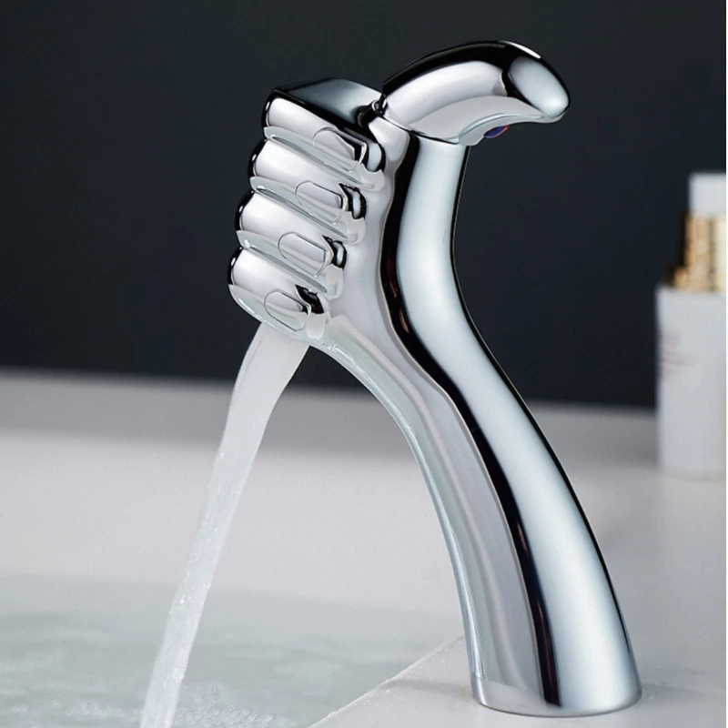 High-end Home All Copper Bathroom Hotel Bathroom Face Creative Basin Hot And Cold Faucet Mirror Bright Silver Super Thumb