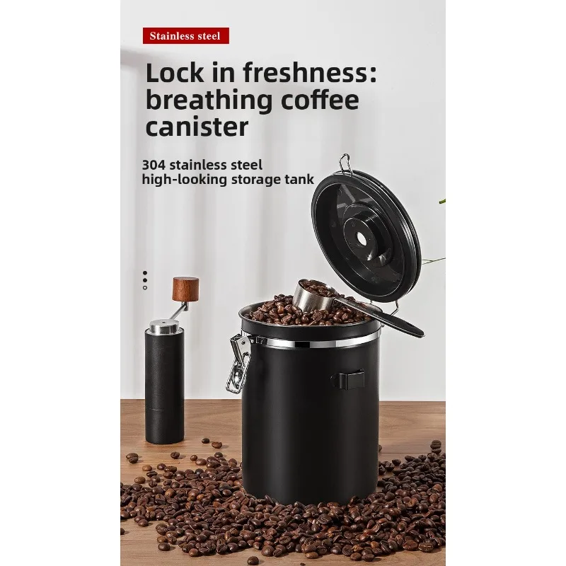 Binco Same Kaffeebohnen-Lagertank, Edelstahl, Lebensmittelqualität, Kaffeepulver, versiegelter Tank, Einweg-Auslassventil-Aufbewahrung.