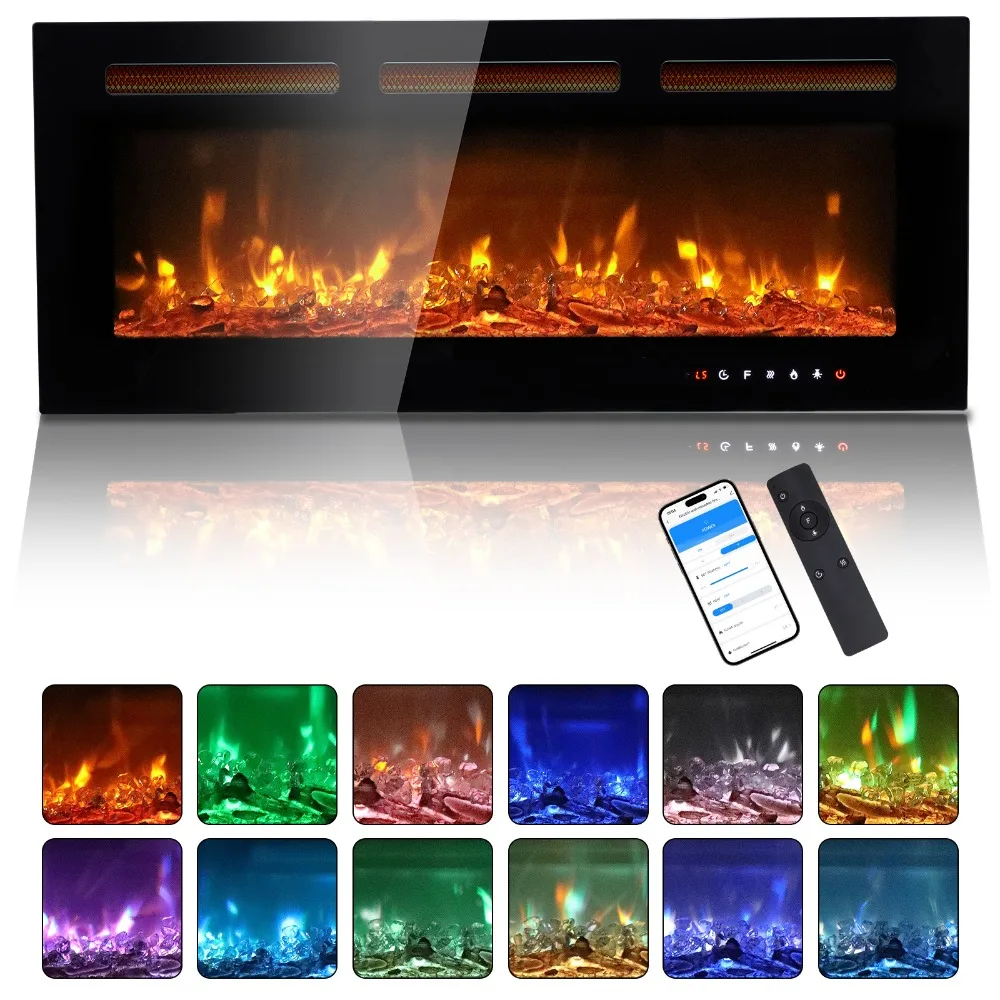 

Electric Fireplace Freestanding Fireplace Heater W/ Remote Control 12 Color Adjustable Flames 8H Timer 40" Smart WiFi Fireplace