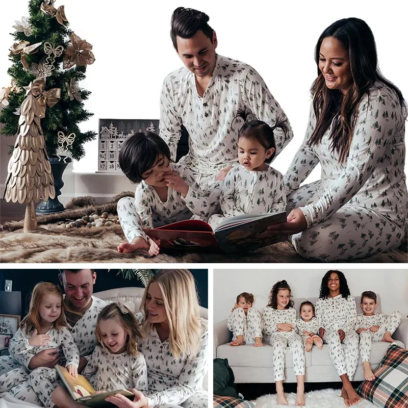 

Fashion Xmas Tree Print Christmas Pajamas Mom Dad Children's Baby Family Matching Outfits Loungewear Sibling Couple Look Pijama