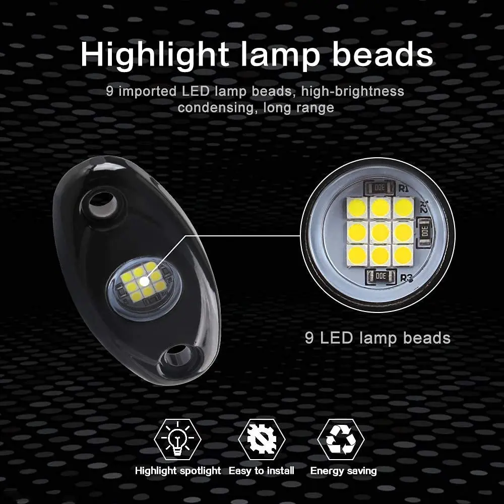 

ABTD-4Pcs 9LED Super Bright Rock Light Kit LED Waterproof LED Neon Underglow Light For Off Road Truck Boat