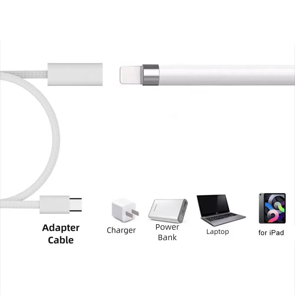50/100cm Pencil Charger Adapter Plug and Play Nylon Bluetooth Pairing Cable for Apple Pencil 1st Generation for iPad 10/11th Gen