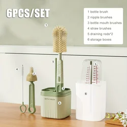 Baby Silicone Bottle Brush 360° Rotating Drying Rack Combination Bottle Washing Brush Portable Straight Handle Cleaning Tool Set