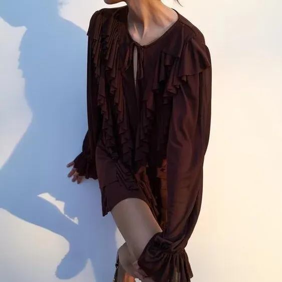 

ZBZR Spring New Faionable round Ne Long Sve Dr Layered Decoration Women's Clothing Commute Sle Loose Fit Polyeste...