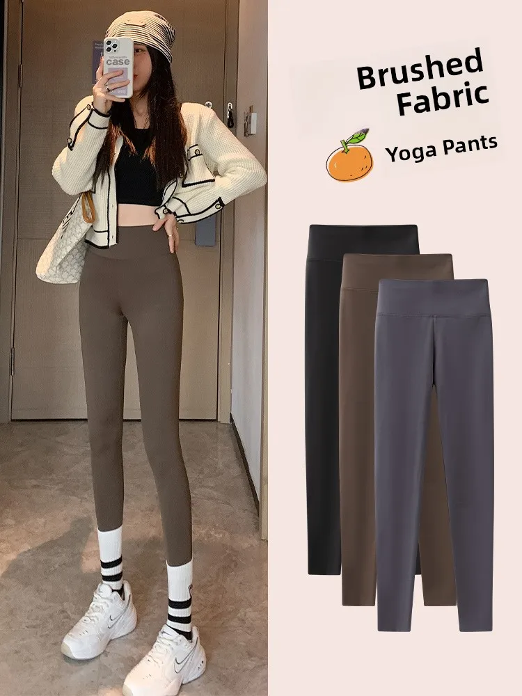 트렌디 요가 팬츠 여성용 하이웨이스트 슬림핏 따뜻한 신축성 있는 마이크로 프리 길이 연장 레깅스 가을 신상품