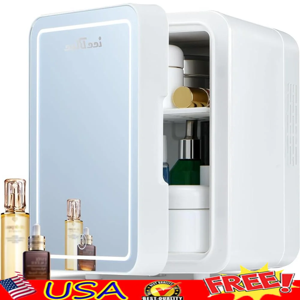 

Portable Skincare Fridge with Dimmable LED Mirror 4L Mini Cosmetic Cooler Home Office Travel