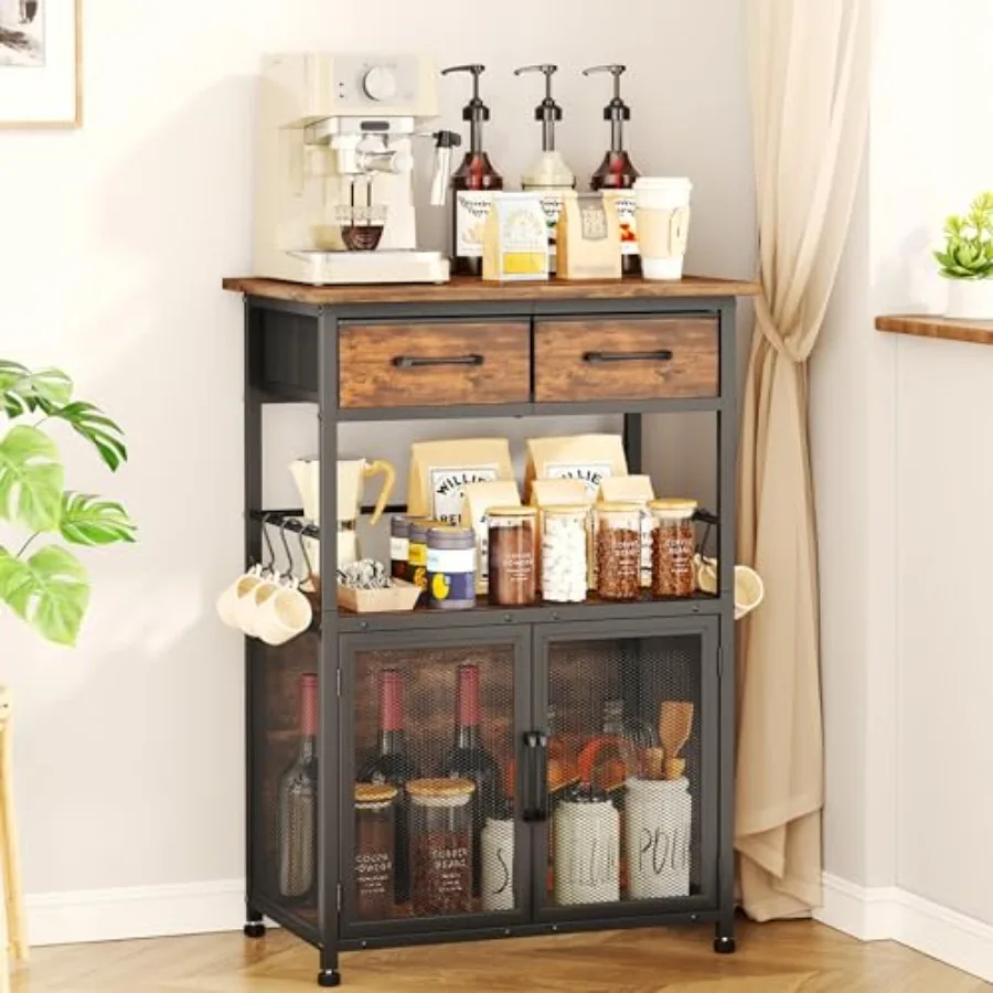 

Coffee Bar Cabinet with Drawer - 20.47" Coffee Stand Station with Removable Hooks, Buffet Cabinet for Coffee Maker or Microwave