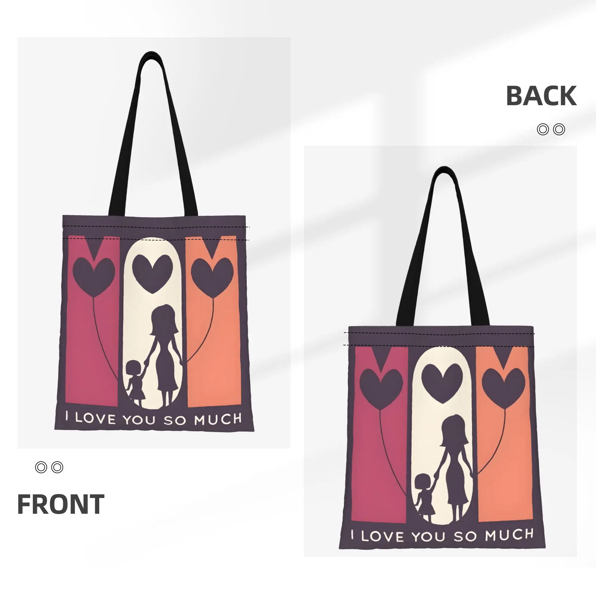 1PC Large Capacity Mama Bear Mother's Day Gift Canvas Tote Bag Foldable Chic Pattern No Closed Design
