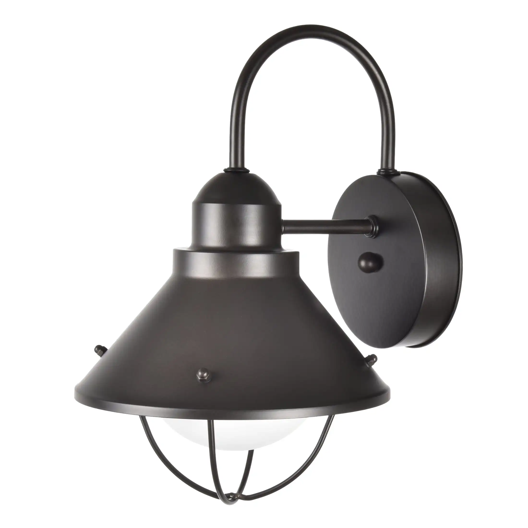 

12" Farmhouse Bronze Outdoor Wall Light, Metal Fixture Opal Glass Shade