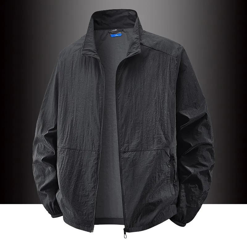 Men's Summer Loose Long Sleeve Lightweight Casual Sun Protection Clothing Quick Dry Zipper Jacket Youth Fashion Nylon Fabric