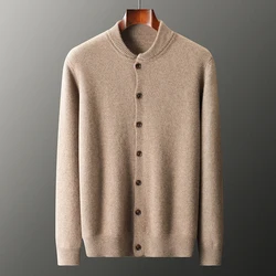 100% Goat Cashmere Men's Cardigan Autumn/Winter Thickened Sweater Casual Business Half High Neck Jacket Warm Long Sleeve Coat