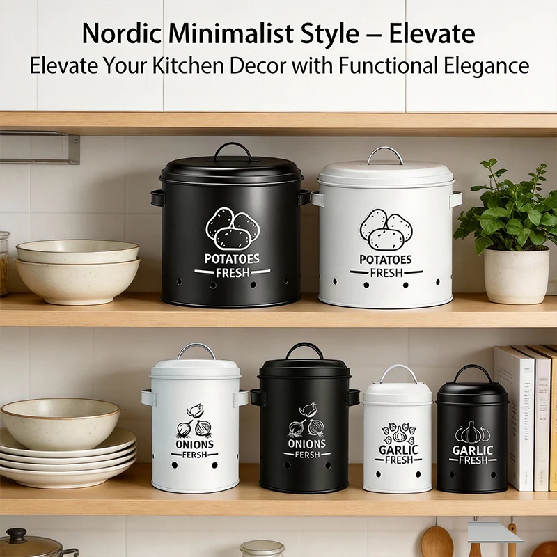 Metal Potato, Onion & Garlic Storage Containers