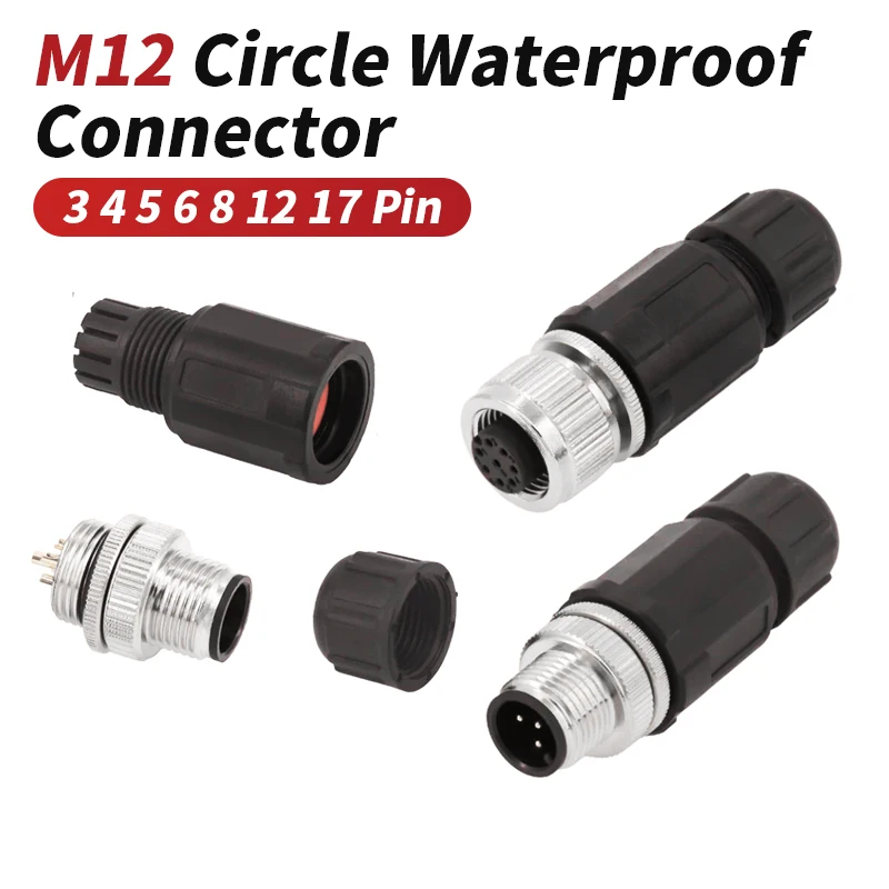 M12 2Pin 3Pin Welding Aviation Plug 4/5/6/8/12/17Pin Assembly Circle Industrial Waterproof Connector Male Female Cable Connector